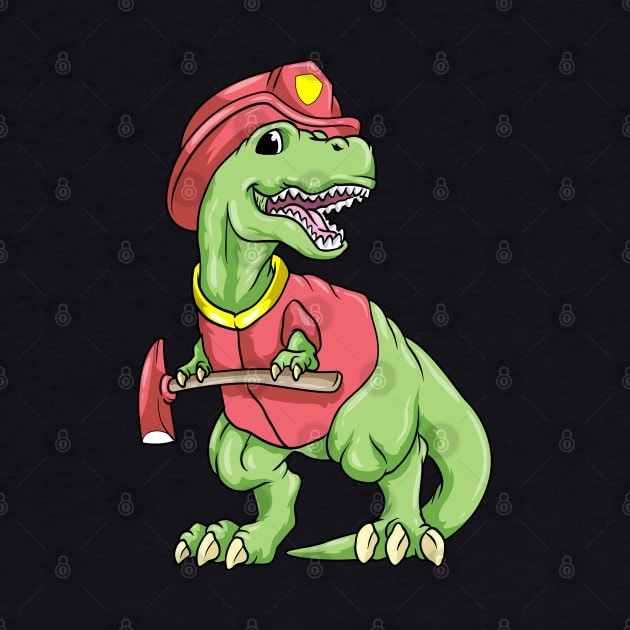 Dinosaur as firefighter with ax by Markus Schnabel